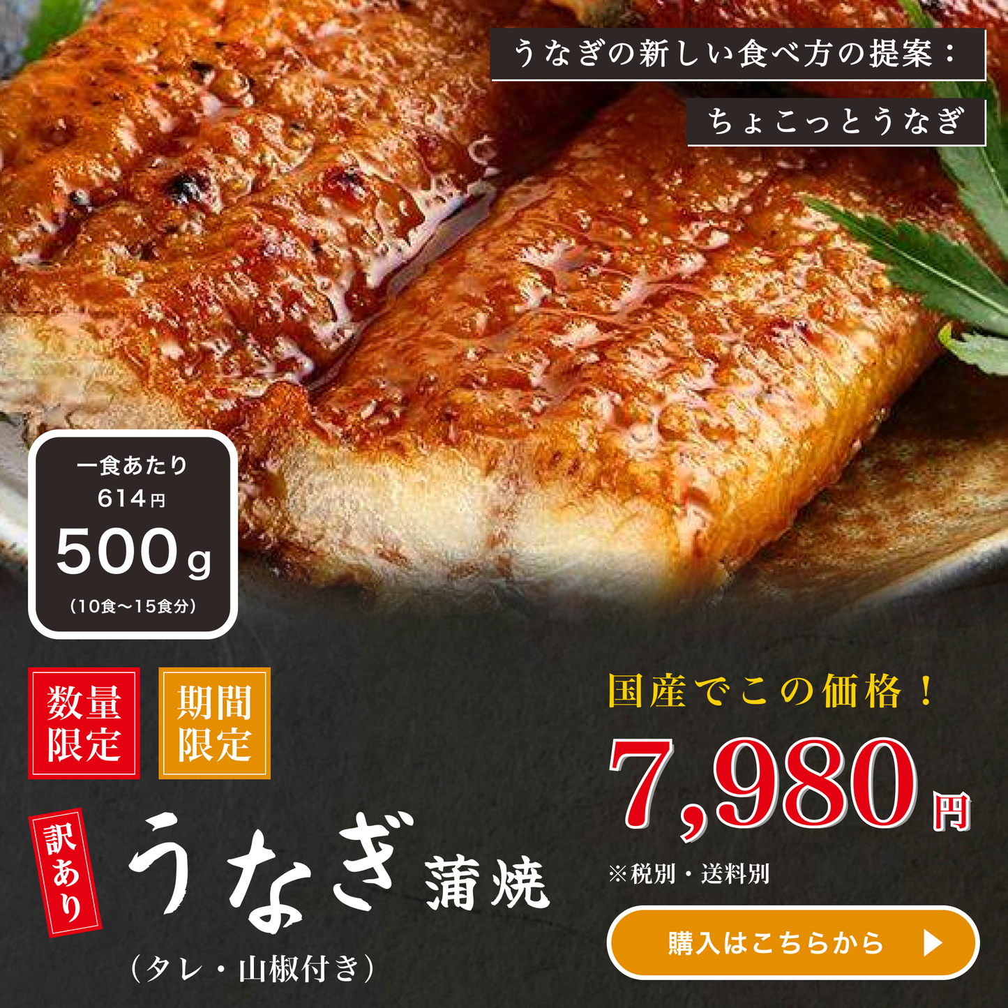 うなぎ蒲焼 約15(500g)パック入りで毎日ちょこっとうなぎ🎵